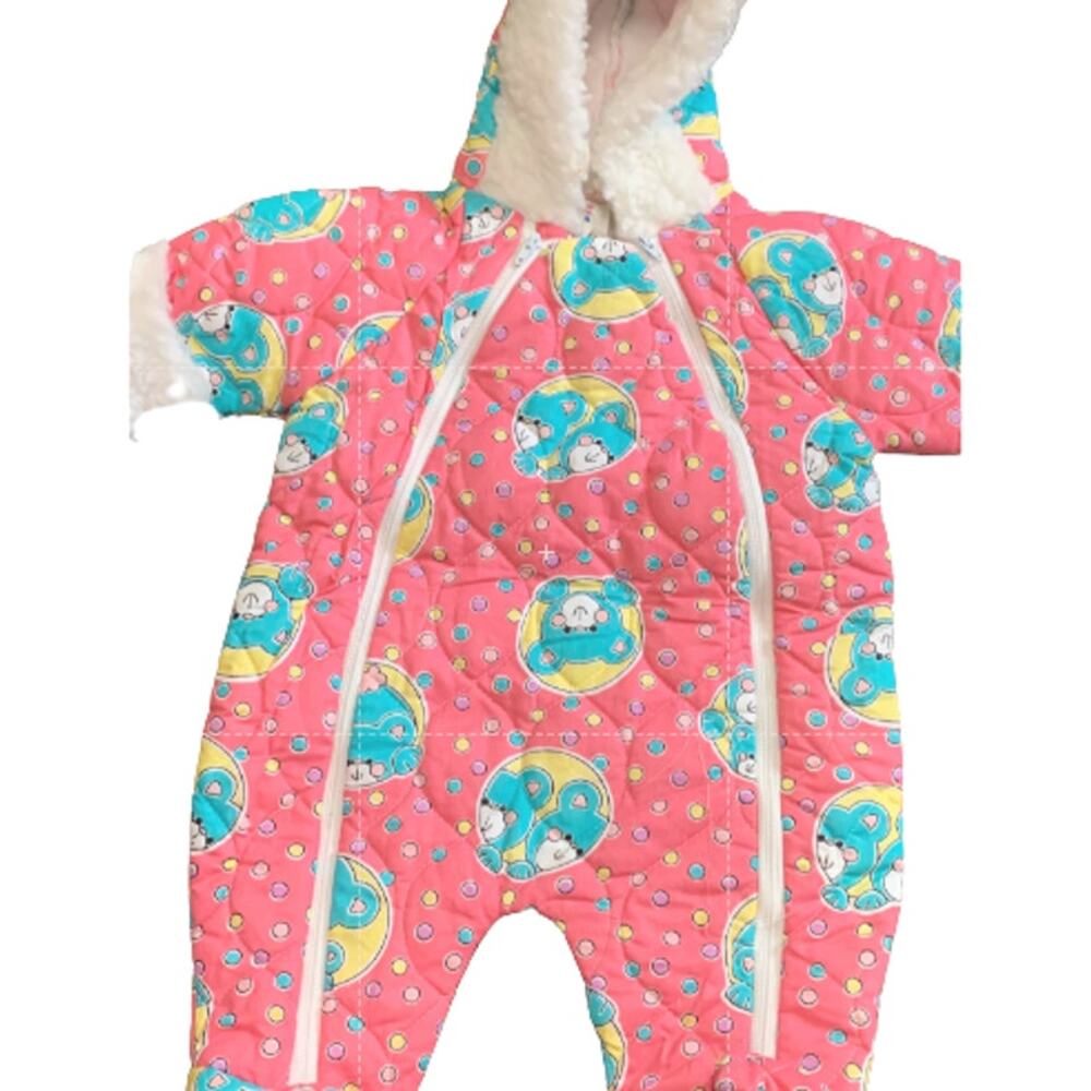 Cuddle Time Vintage Bear Fleece Zip Up Suit Baby Hooded 0-6 Mos.